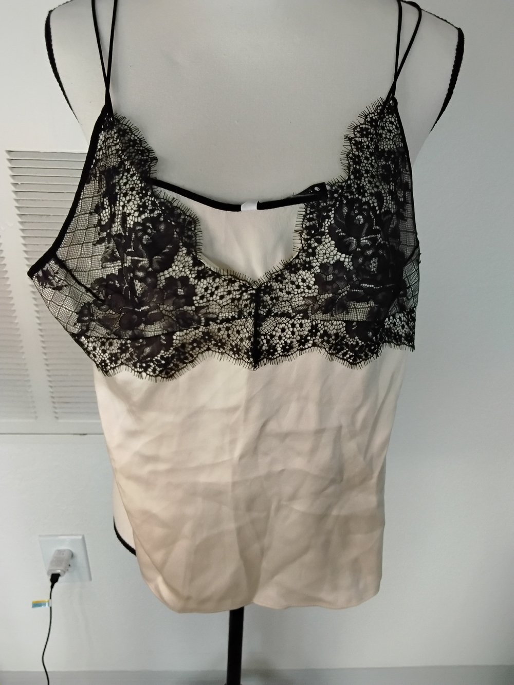Zara Cream Satin Cami with Black Floral Lace